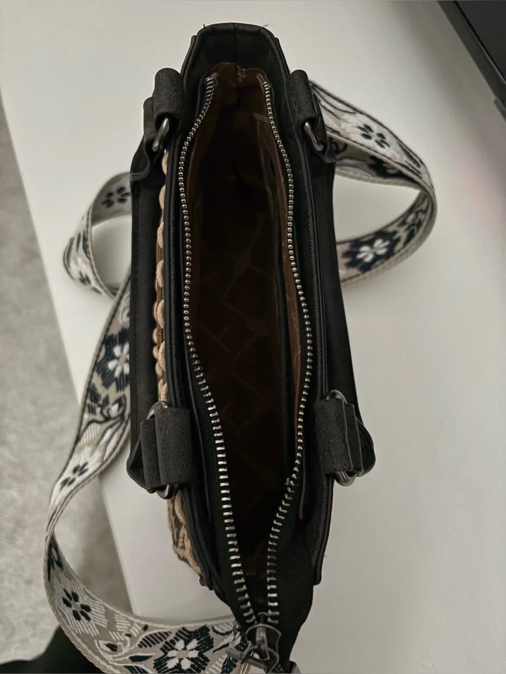 Wrangler Black Embroidered Leather Crossbody Bag